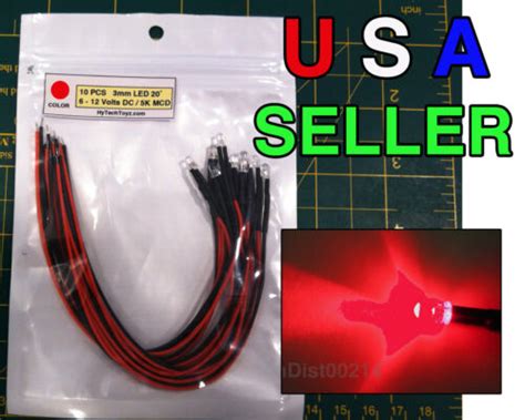 10x 3mm Red Led Prewired Super Bright 9v 12v Wired Fast Ship Usa Seller Lamp Ebay