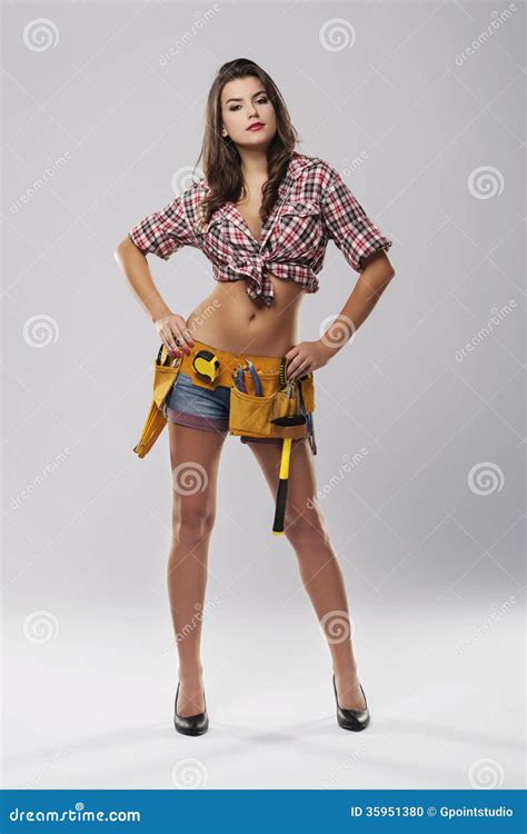 Sensual Female Construction Worker Stock Photo Image Of Hand Abdomen