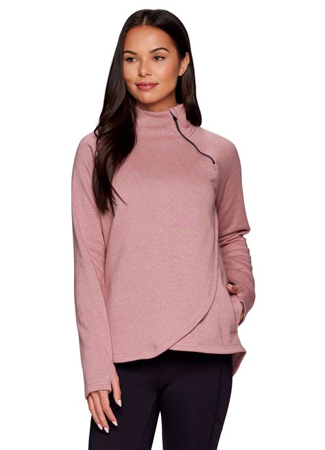 Rbx Active Womens Zip Mock Neck Wrap Fleece Pullover Sweatshirt With Pockets