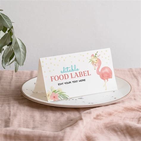Editable Flamingo Food Label Flamingo Place Card Birthday Etsy