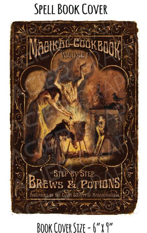 vintage spell bookcover halloween witch cookbook digital