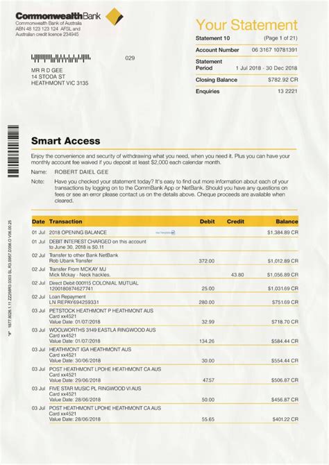 Commonwealth Bank Statement Psd Template