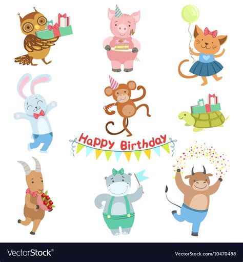 Cute Animal Characters Attending Birthday Party Vector Image