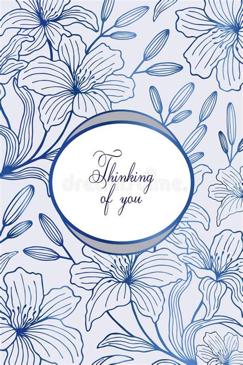 Thinking Of You Card Lily Flowers Frame Eps10 Vector Illustration