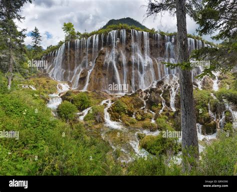 Nuorilang Waterfall Jiuzhaigou National Park Szechuan China Stock