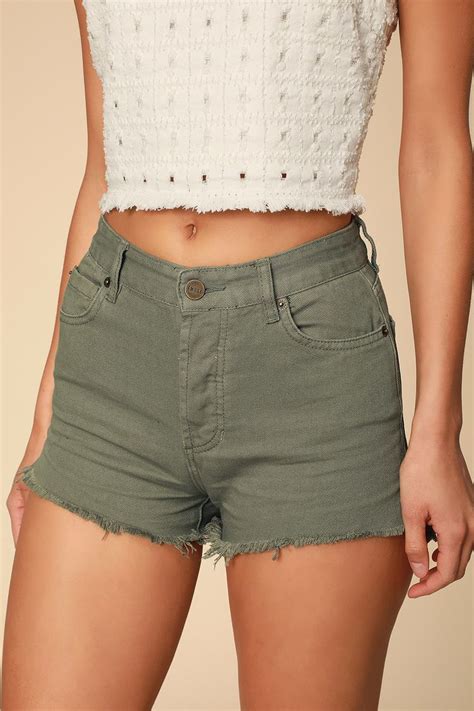 Shoreline Sage Green Cutoff Denim Shorts Pants For Women Short Outfits Womens Shorts