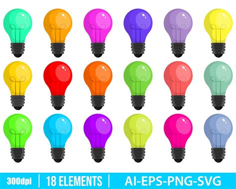 Colored Light Bulb Clipart Vector Design Illustration Light Etsy
