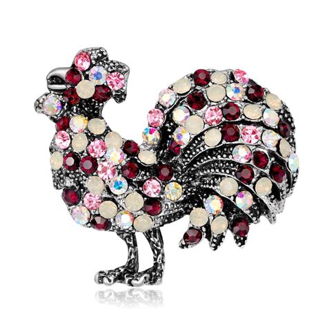 Fashion Colorful Rooster Cock Brooch Pin For Women Rhinestone Enamel