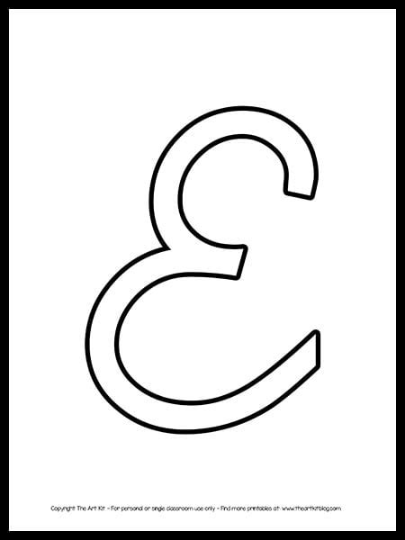 Uppercase Letter E Cursive Outline Printable Free The Art Kit