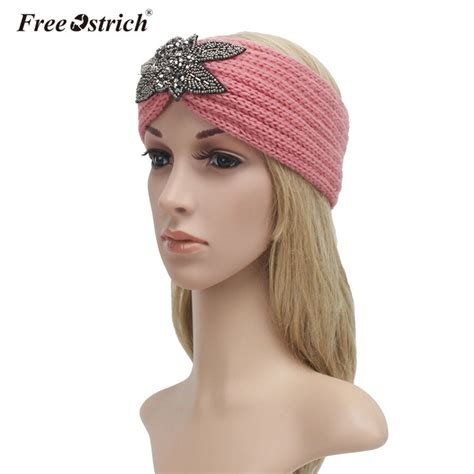 Free Ostrich Headband Women Knitting Diamonds Spliced Solid Handmade