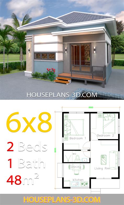 House Design 10x8 With 2 Bedrooms House Plans 3d E20