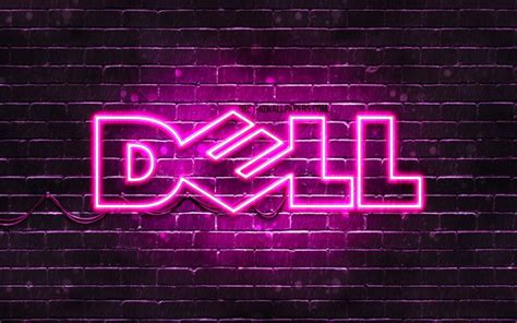 Download Wallpapers Dell Purple Logo 4k Purple Brickwall