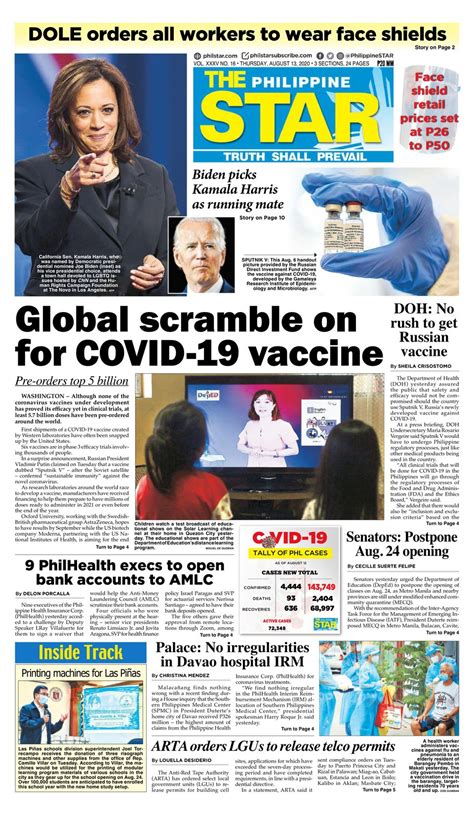The Philippine Star August 13 2020 Newspaper Get Your Digital
