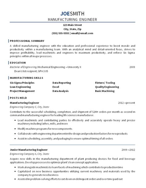 Let our new and improved builder help you wow potential employers with the best resume possible. Manufacturing Engineer Resume Example - Mechanical Engineering