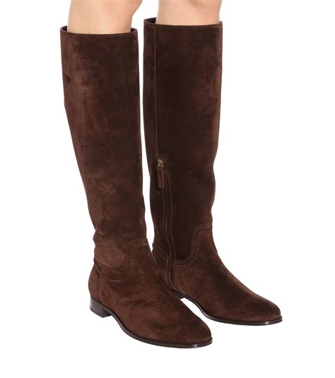 Tod S Suede Knee High Boots In Brown Lyst