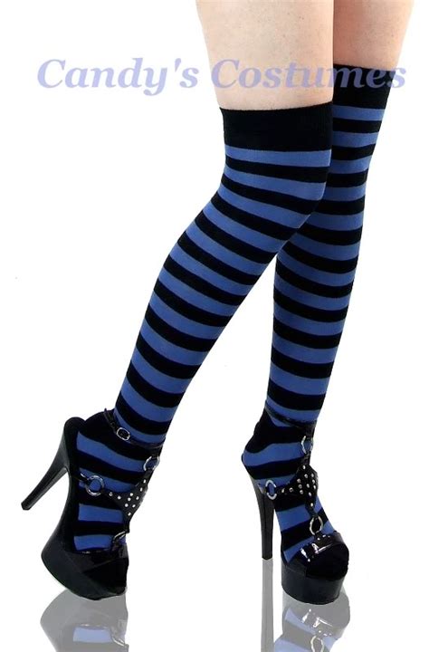 Black Bluegreen Stripe Over The Knee Costume Socks Thigh High