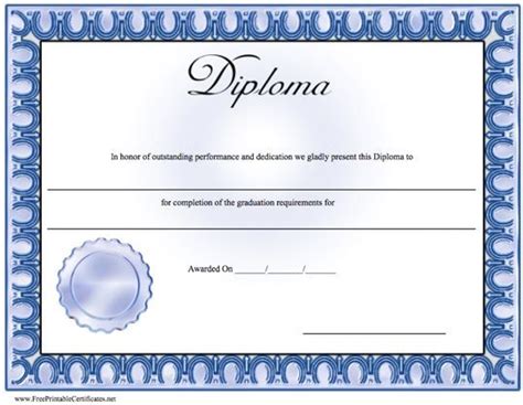 Diploma Printable Certificate Graduation Certificate Template