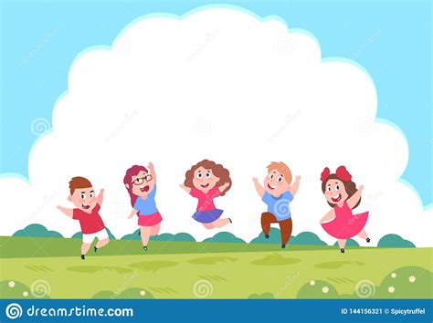 Happy Cartoon Children Preschool Playing Kids On Summer