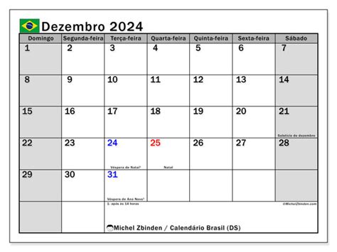 Calendário de décembre de para imprimir DS Michel Zbinden BR