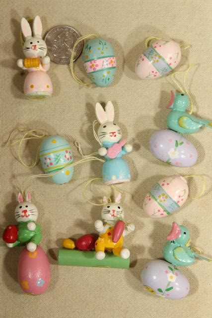 Vintage Painted Wood Easter Ornaments Mini Size Decorations For