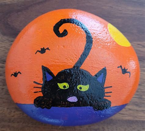 Halloween Cat Rock Painting Ideas Easy Stone Art Rock Art