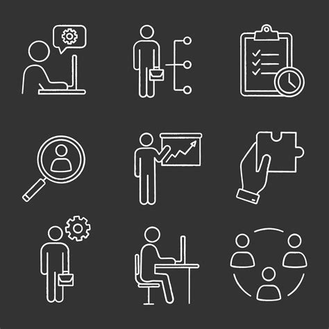 business management chalk icons set technical chat employee skills task planning staff