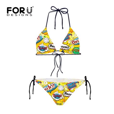 forudesigns funny words comic stylish prints women bikinis summer beach girls comic bikini sets