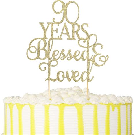 Buy 90 Years Blessed And Loved Cake Topper Glitter 90th Birthday Cake
