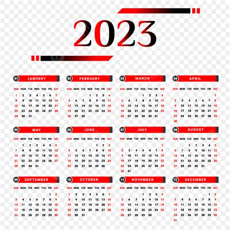 Calendario 2023 Con Estilo Geométrico Rojo Y Negro Png Dibujos