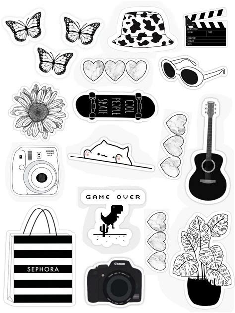 Aesthetic Printable Black And White Stickers