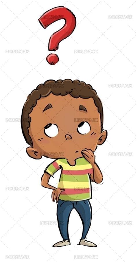 African American Boy Thinking With Question Mark Illustrations From