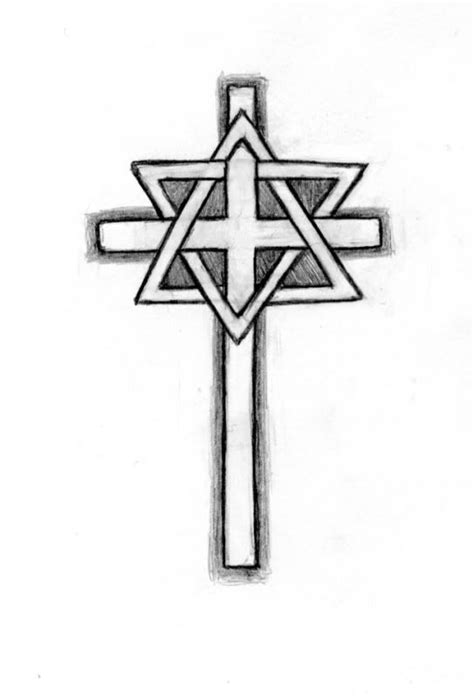 'cross and wings' on the nape of his neck. Design sketch for Tattoo | Star of david tattoo, Jewish ...