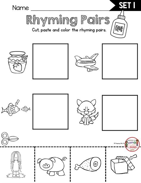 Freebie Rhyming Activities Kindergarten First Grade Worksheest