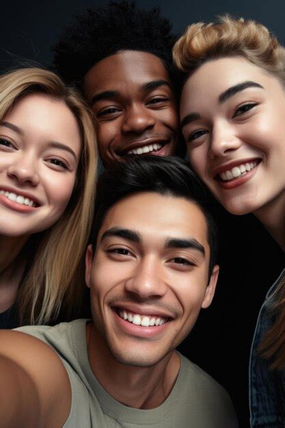 Premium Ai Image Cropped Shot Of A Diverse Group Of Friends Taking Selfies Together Against A