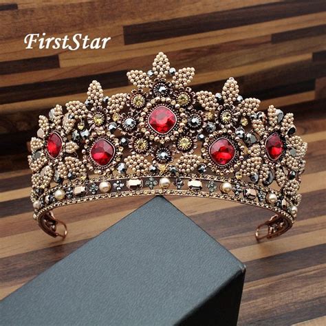 vintage red and black crystal rhinestone big wedding tiaras pearl queen crown pageant bridal