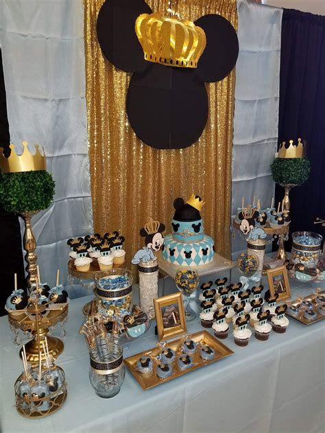 Beautiful kids birthday cakes ideas for baby shower. Prince Mickey Mouse themed baby shower desert table ...
