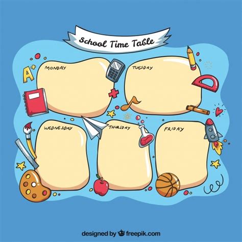 Free Vector Funny School Timetable Template With Hand Drawn Elements