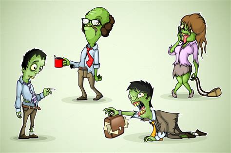 Set Of Four Office Zombies ~ Illustrations On Creative Market
