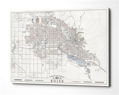 Boise Id Canvas Print Idaho City Map Soft Pastel Colors Wall Art Large