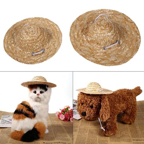 Hot 1pcs Pet Dog Hat Pet Dog Mesh Straw Sun Cap Hat Cute Handcrafted