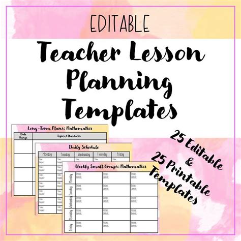 The Editable Teacher Lesson Planning Templates Are Shown In Pink And
