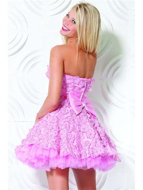 Pink A Line Strapless Sweetheart Zipper Short Mini Cocktail Dresses With Flowers