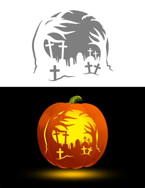 Printable Creepy Graveyard Pumpkin Stencil