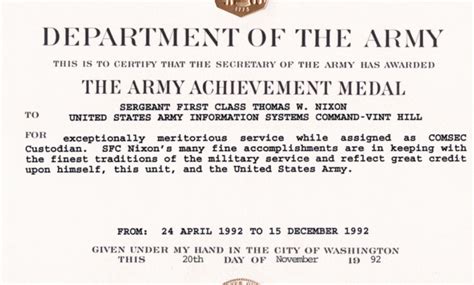 Army Achievement Medal Pertaining To Certificate Of Achievement Army
