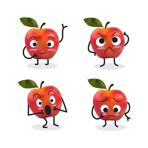 Apple Cartoon Character Set Including Surprised Apple 1200622 Vector Art At Vecteezy