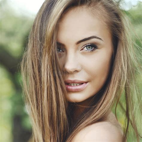 Close Up Of A Beautiful Girl Face Outdoor Portrait Stock Photo