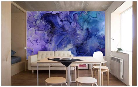 Purple Ink Abstraction Wall Mural Purple Stains Watercolor Etsy