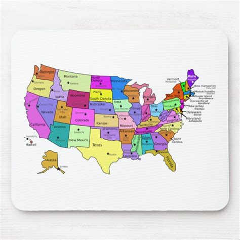 United States Map State Names And Capitals Mouse Pad