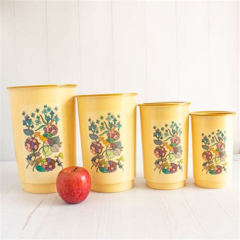 Vintage Canister Set Floral Plastic Canisters Tall Kitchen Etsy
