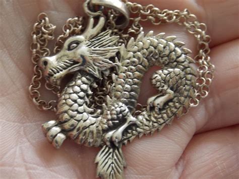Silver Chinese Dragon Necklace Pendant Gorgeous Etsy Dragon